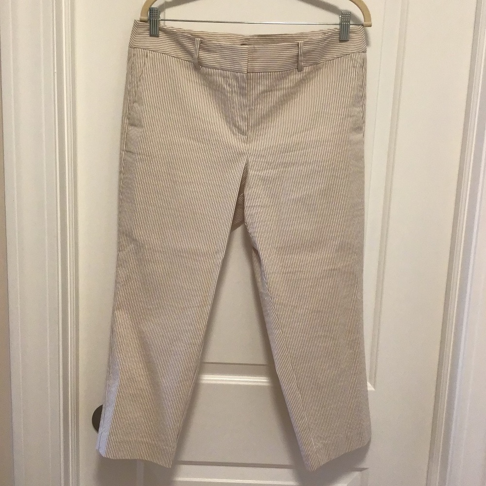 Ann Taylor Cropped Beige and White Striped Pants - 10P